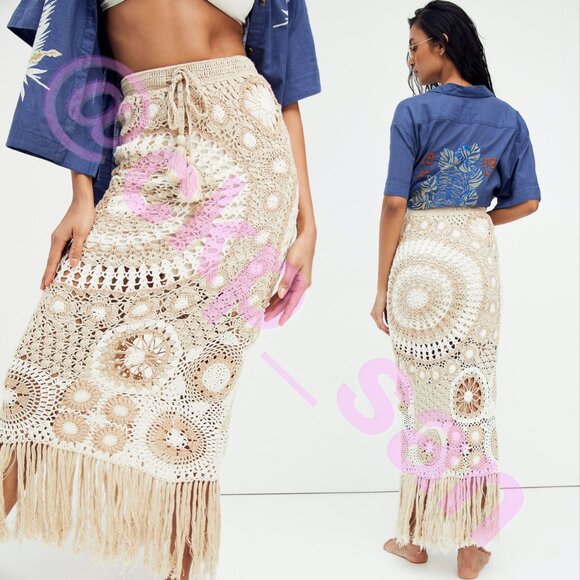 Free People x Flook Natalia Pieced Crochet Skirt Sz S - Picture 4 of 13